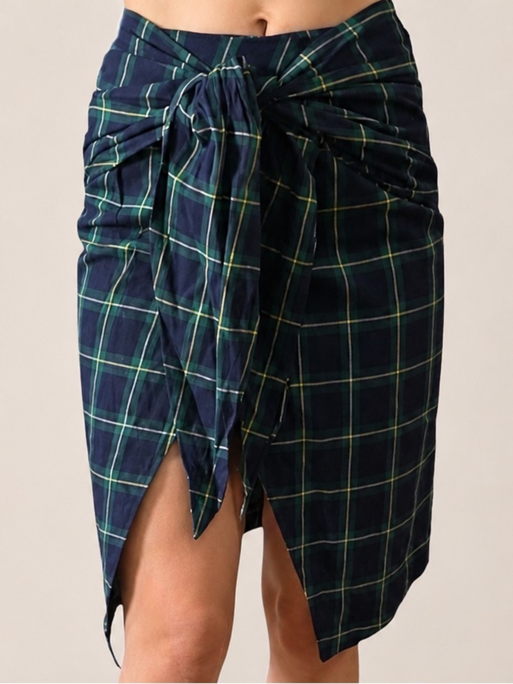 J.O.A. Los Angeles High Waist Plaid Tartan Midi Wrap Tie Pencil Skirt - XS / S - Picture 4 of 16